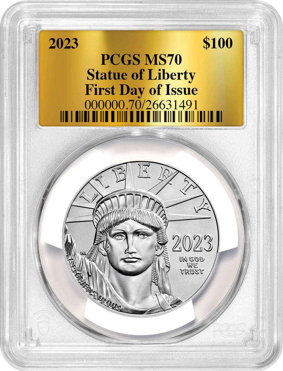 2023 $100 One-Ounce Platinum Liberty Eagle Statue FDI PCGS MS70