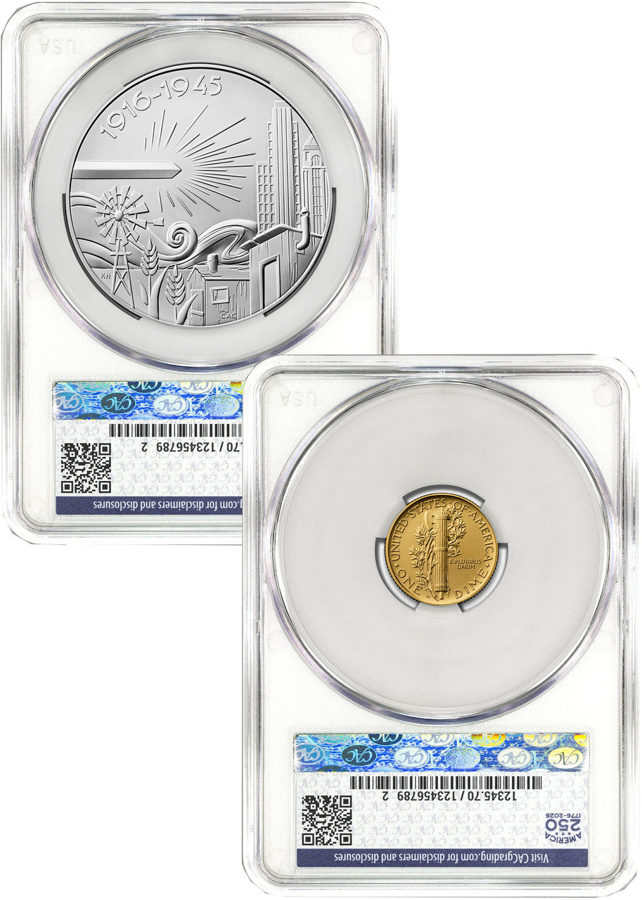 2026-W (P) Mercury Gold Coin Silver Medal Set AD 250 Label CAC MS70/SP70