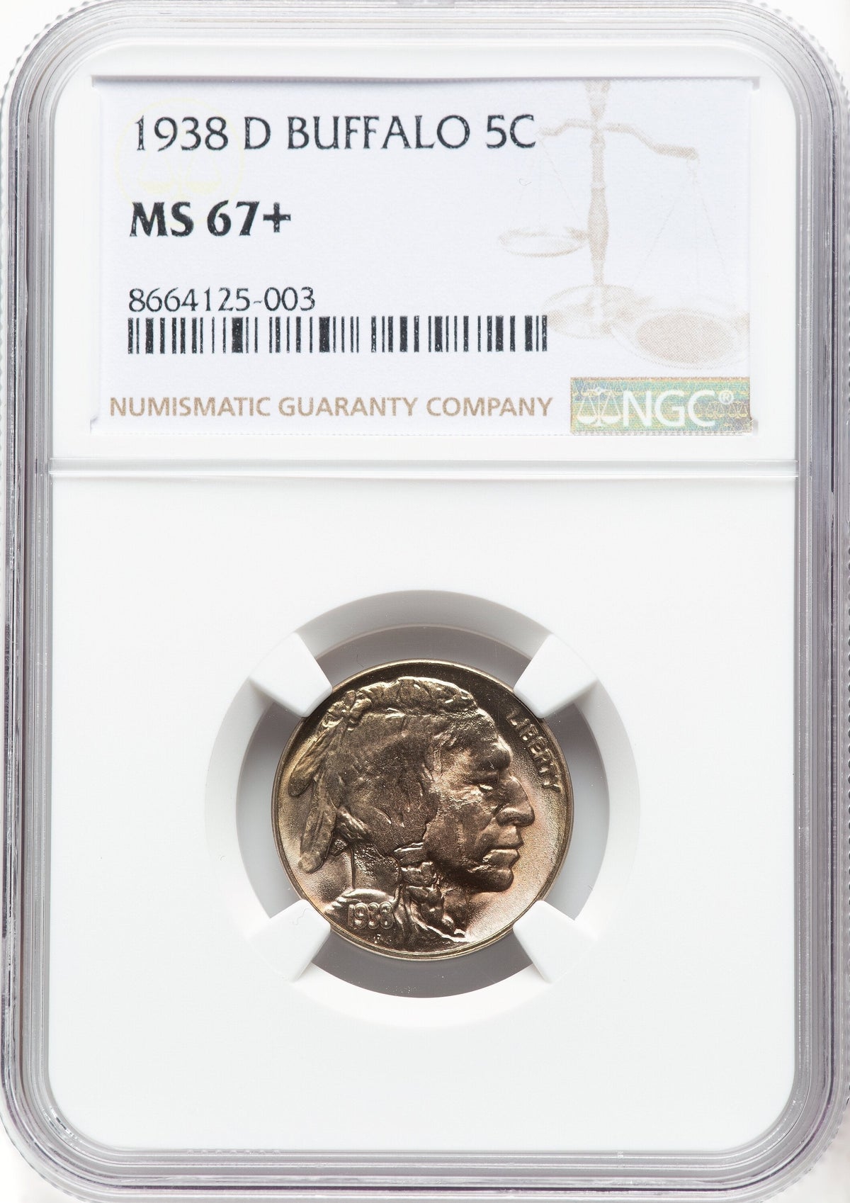 1938-D 5C Buffalo Buffalo Nickel NGC MS67+