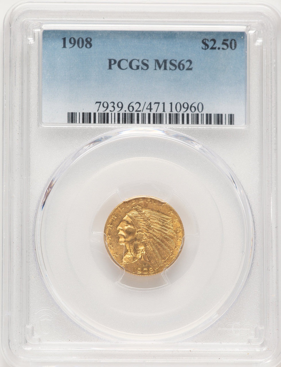 1908 $2.50 Indian Quarter Eagle PCGS MS62