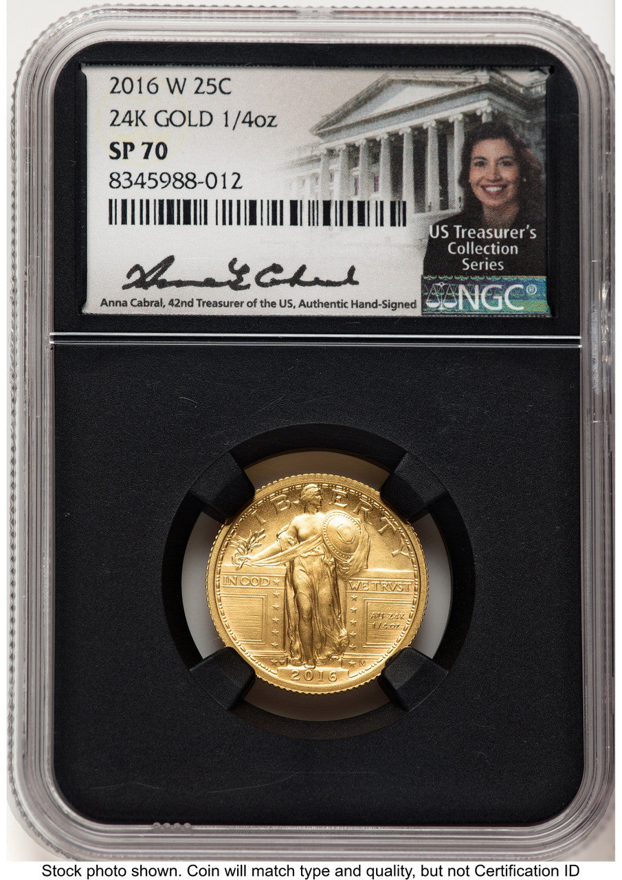 2016-W 25C Standing Liberty 100th Anniversary Gold Centennial Anna Cabral US Treasurer's Collection Series NGC MS70