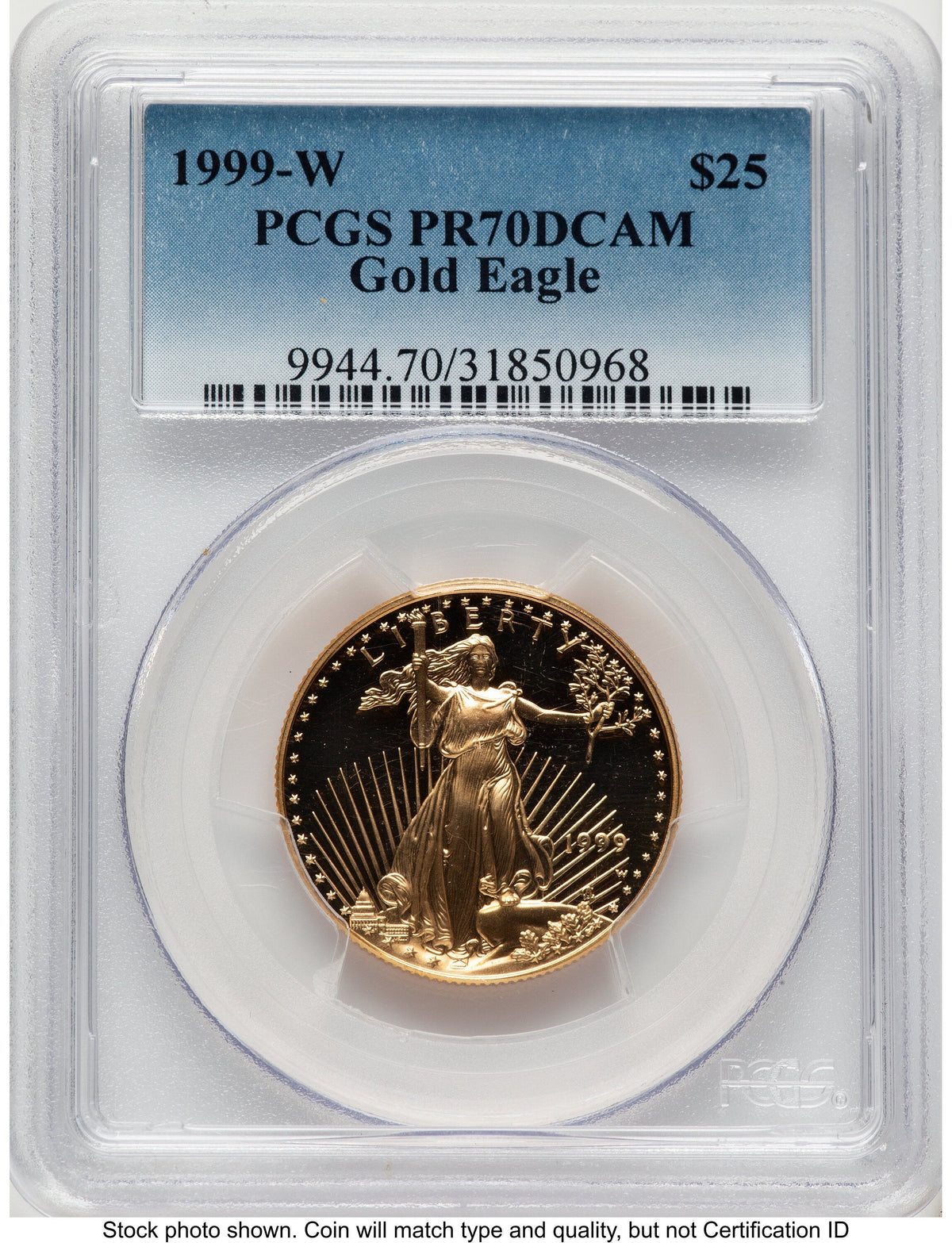 1999-W Proof Gold Eagle 1/2 oz Blue Gradient PCGS PR70