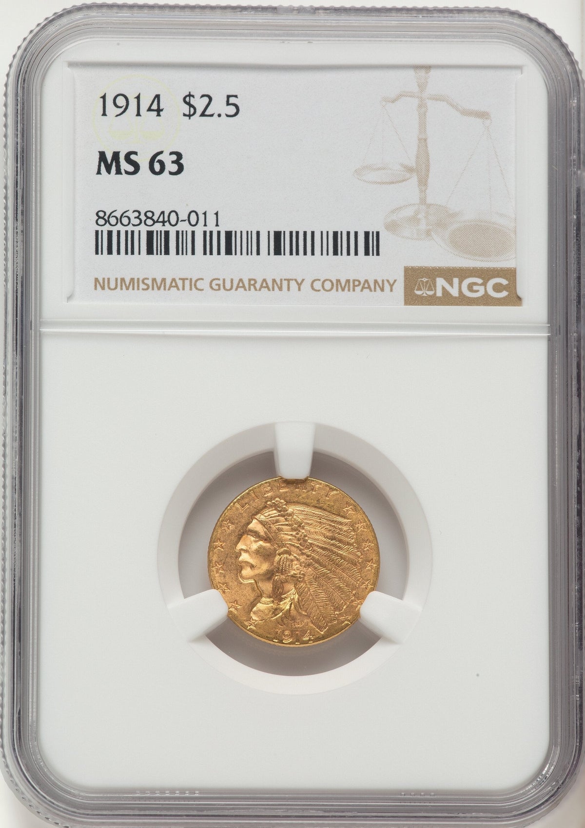 1914 $2.50 Indian Quarter Eagle NGC MS63
