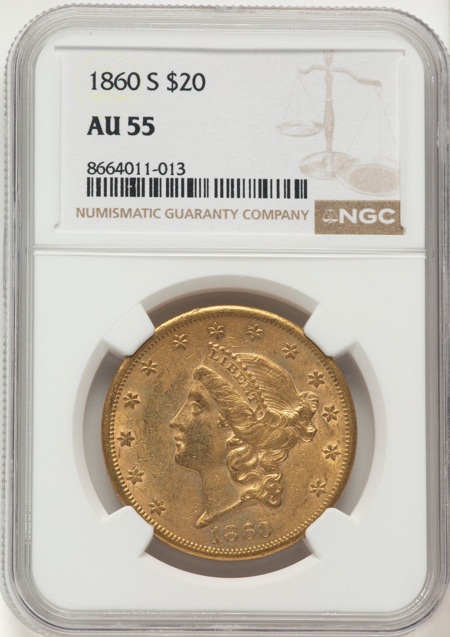 1860-S $20 Liberty Double Eagle NGC AU55