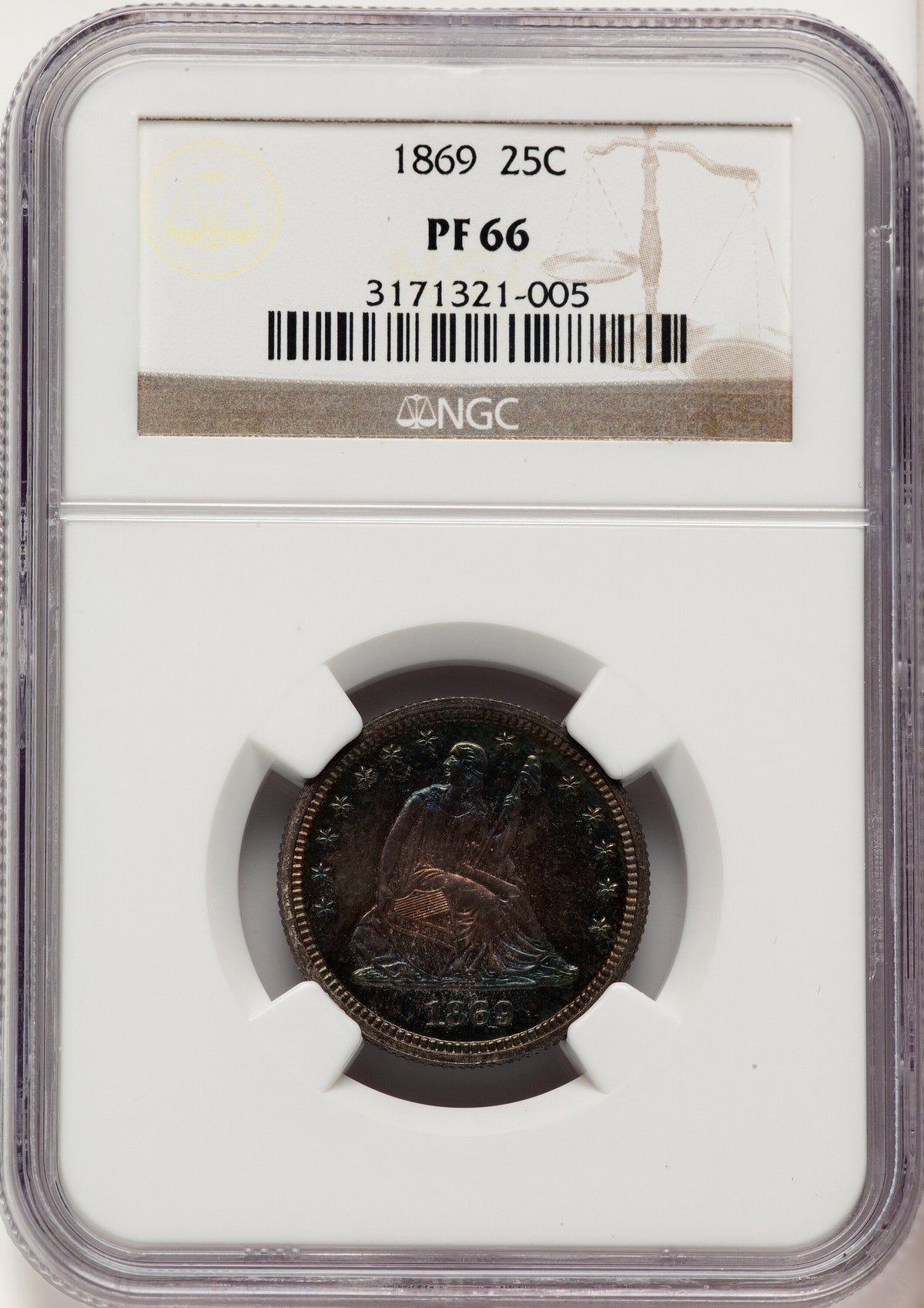 1869 25C Proof Seated Quarter NGC PR66