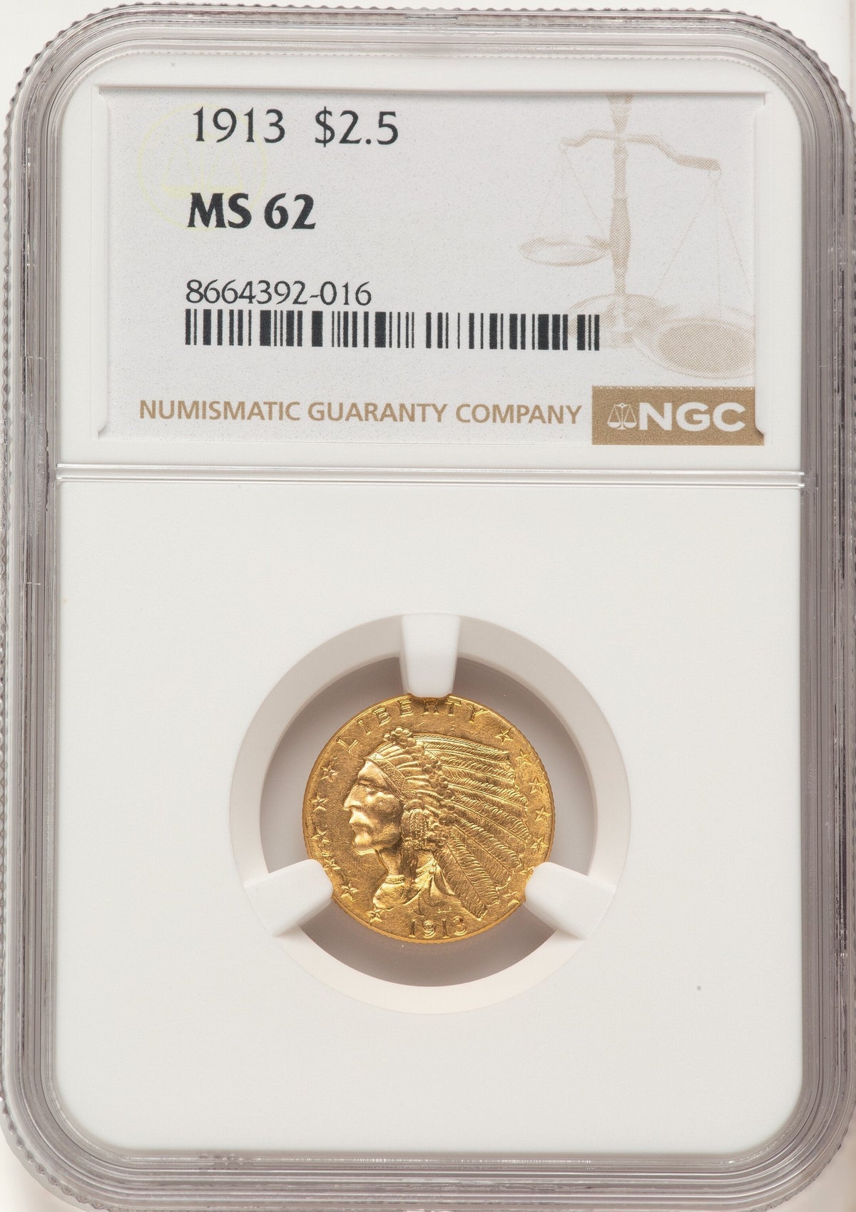 1913 $2.50 Indian Quarter Eagle NGC MS62