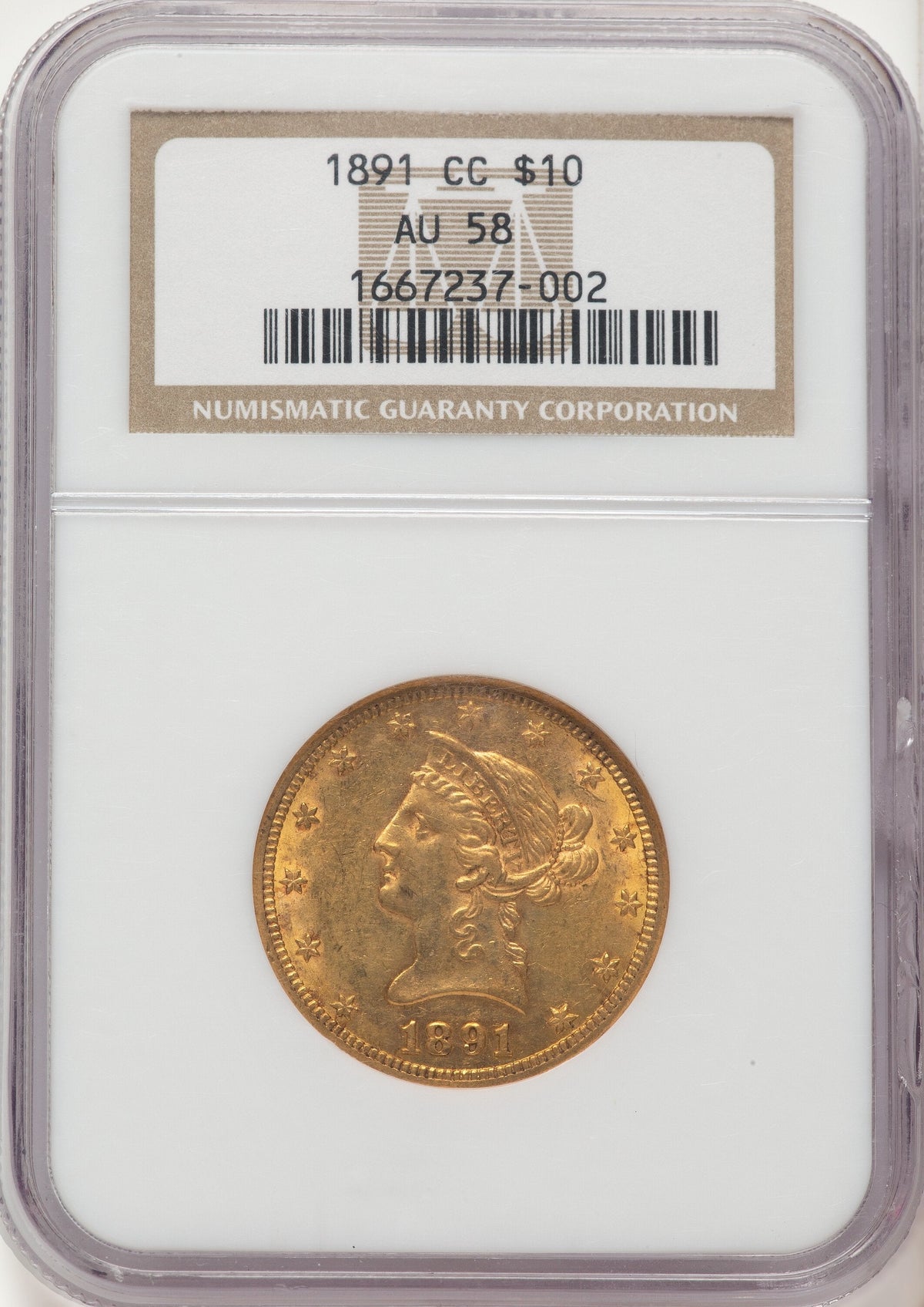1891-CC $10 Liberty Eagle NGC AU58