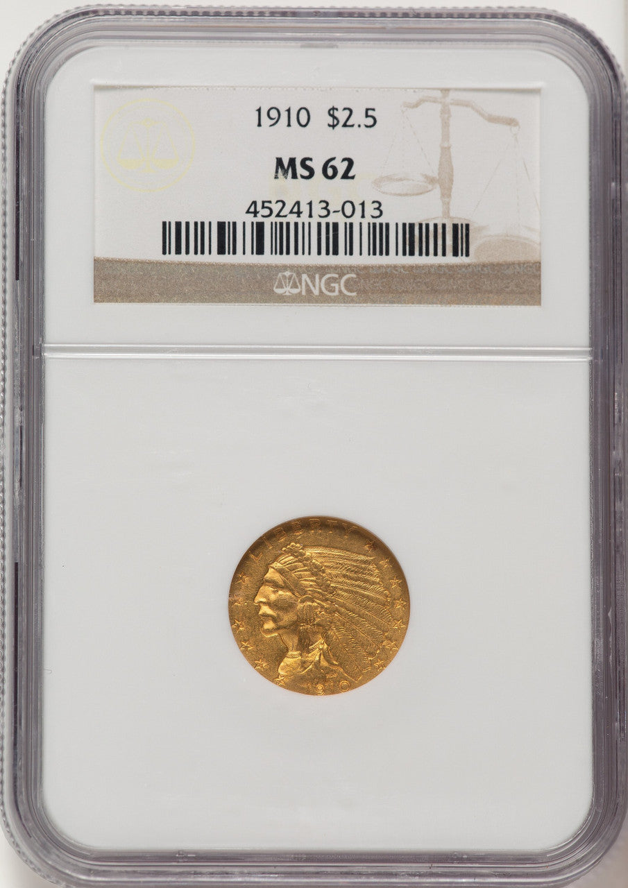 1910 $2.50 Indian Quarter Eagle NGC MS62 (522889001)