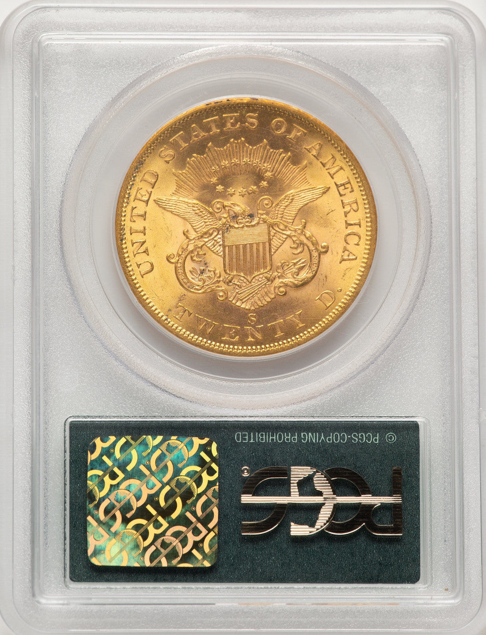 1856-S $20 CAC Liberty Double Eagle PCGS MS63