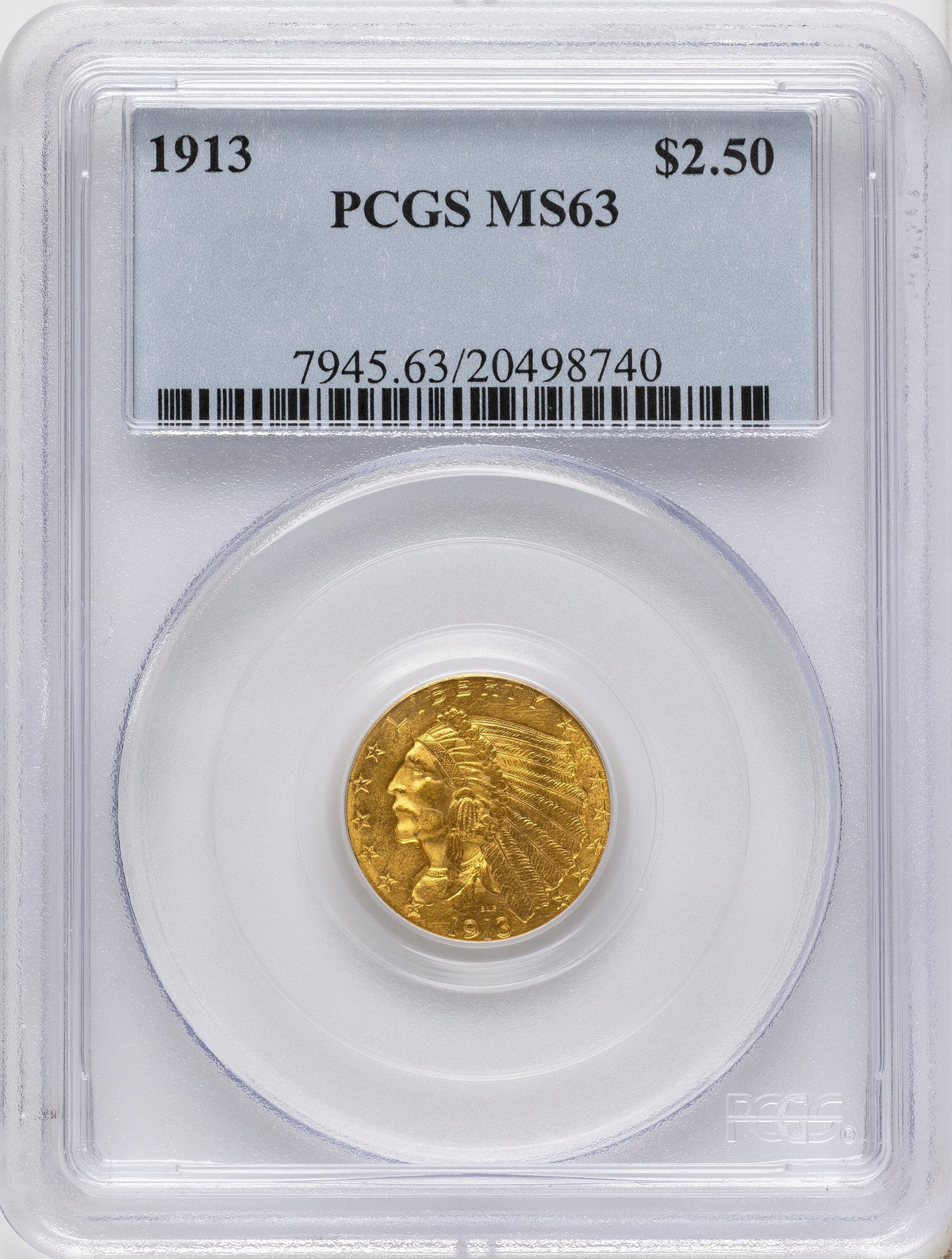 1913 $2.50 Indian Quarter Eagle PCGS MS63