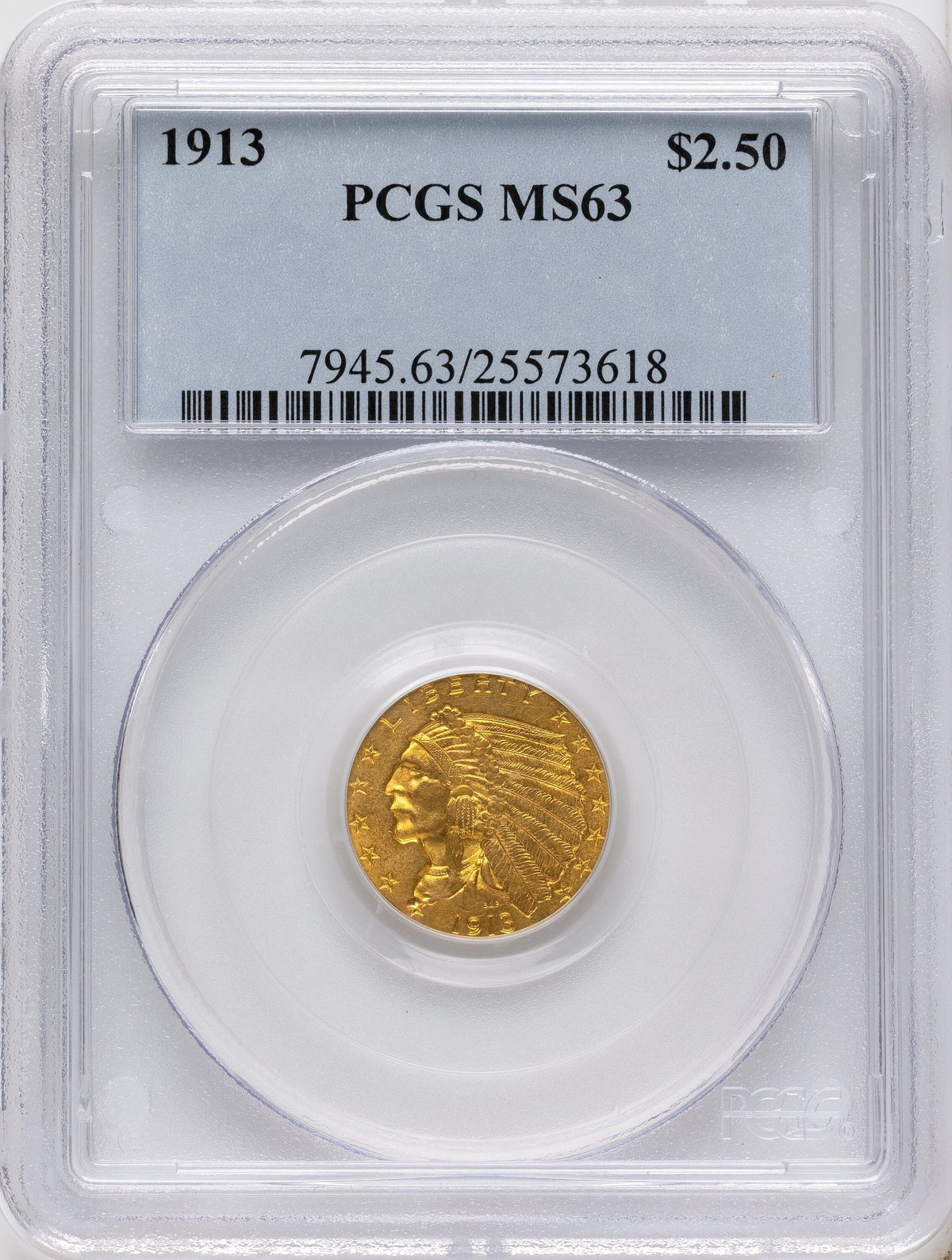 1913 $2.50 Indian Quarter Eagle PCGS MS63