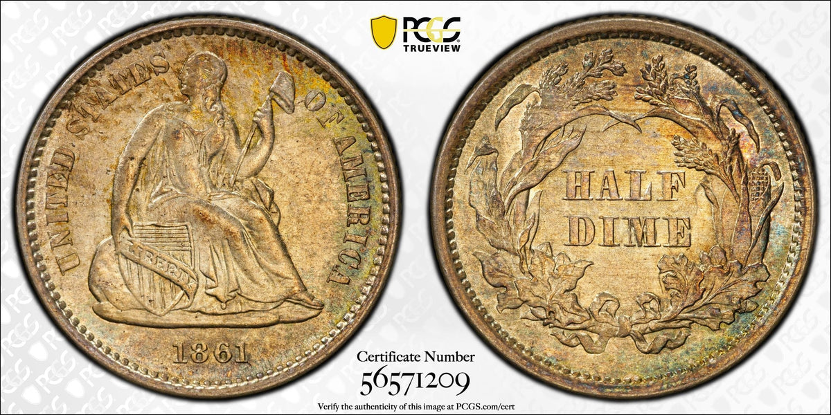 1861 Liberty Seated Half Dime H10C PCGS MS66