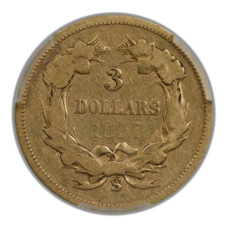 1857-S Indian Princess Gold Three Dollar Piece $3 PCGS G06