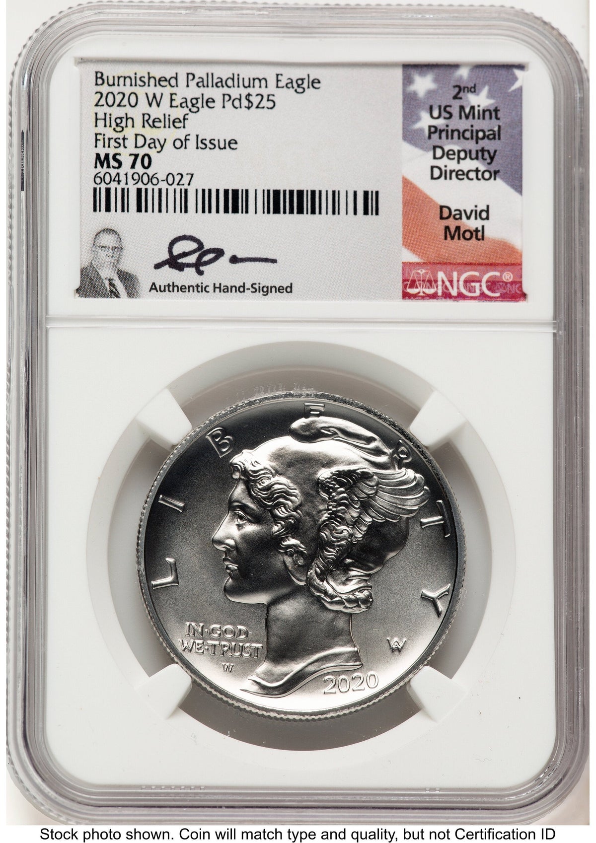 2020-W Palladium Eagle 1 oz Burnished FDI David Motl NGC MS70