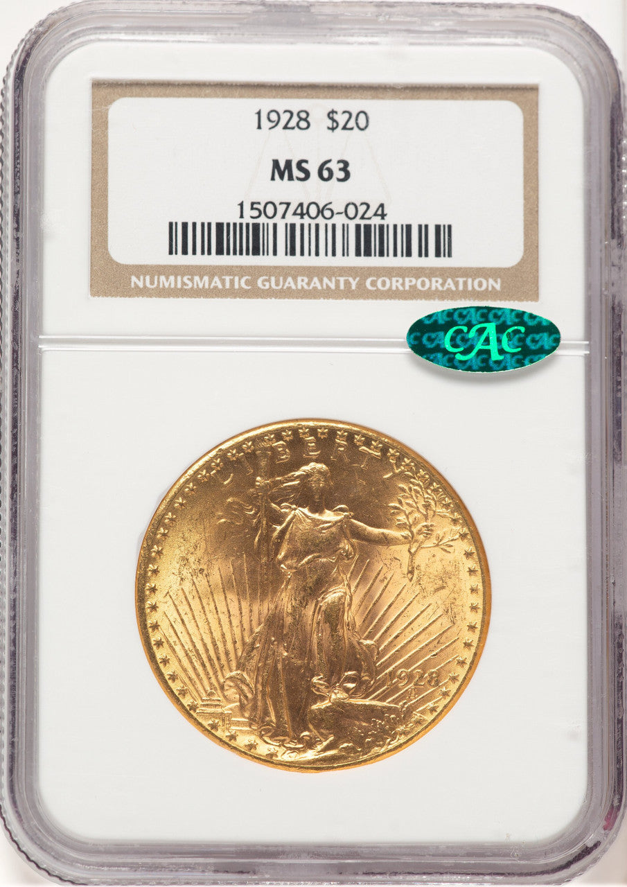 1928 $20 CAC Saint-Gaudens Double Eagle NGC MS63