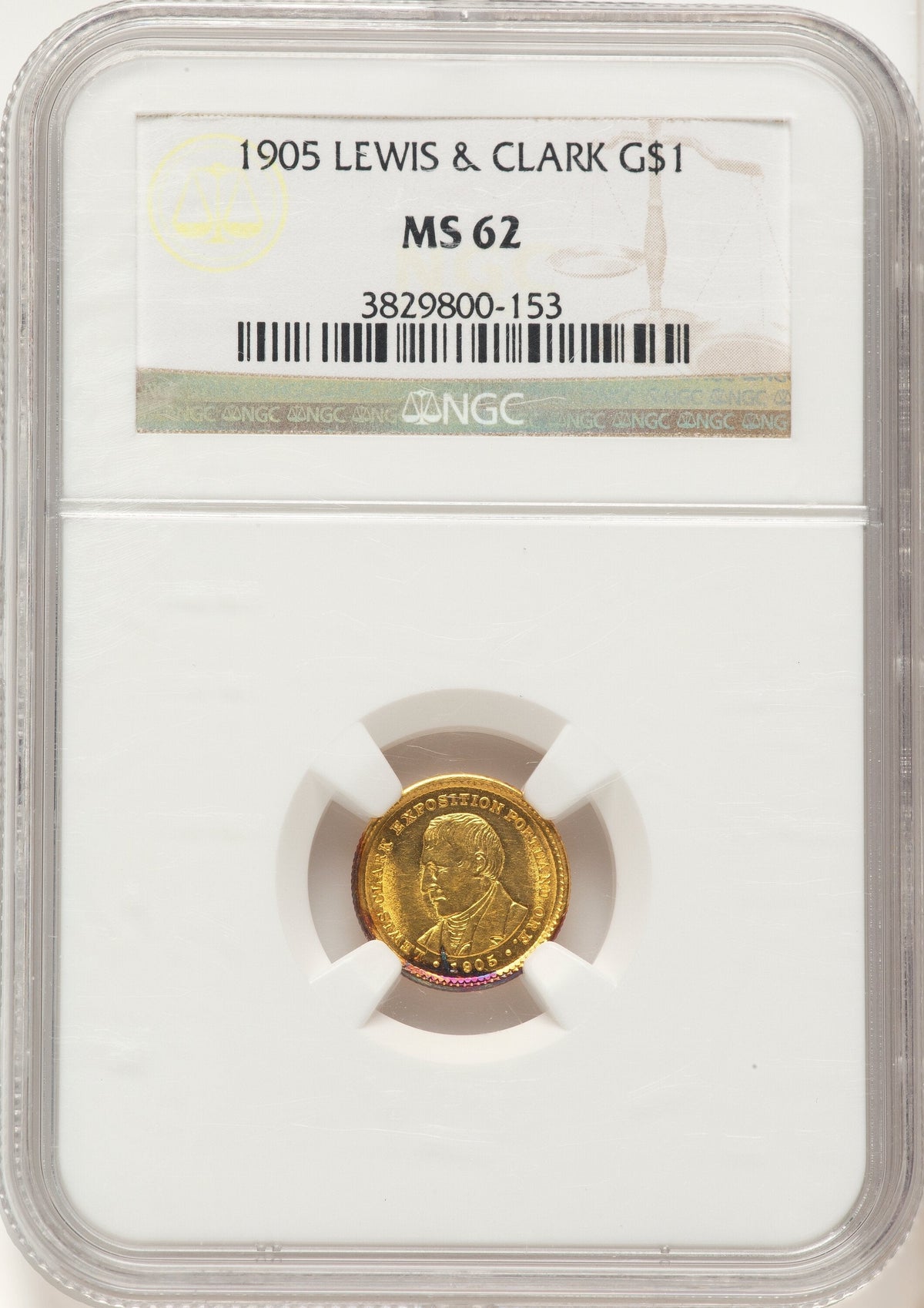 1905 G$1 Lewis and Clark Commemorative Gold NGC MS62