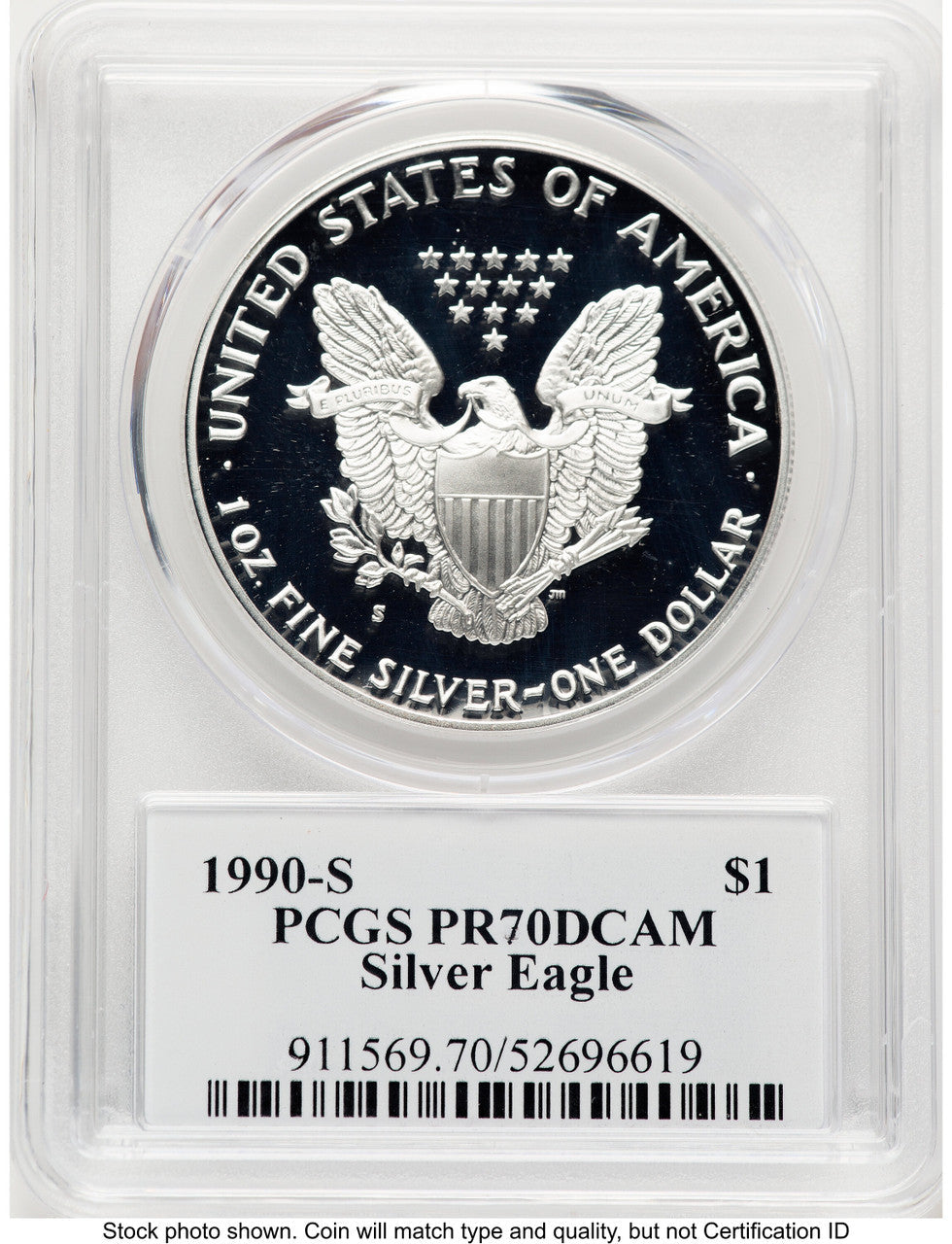 1990-S Proof Silver Eagle 1 oz TD Rogers PCGS PR70 (781017122)