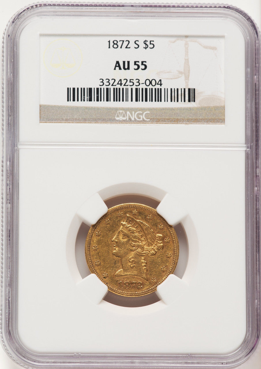 1872-S $5 Liberty Half Eagle NGC AU55