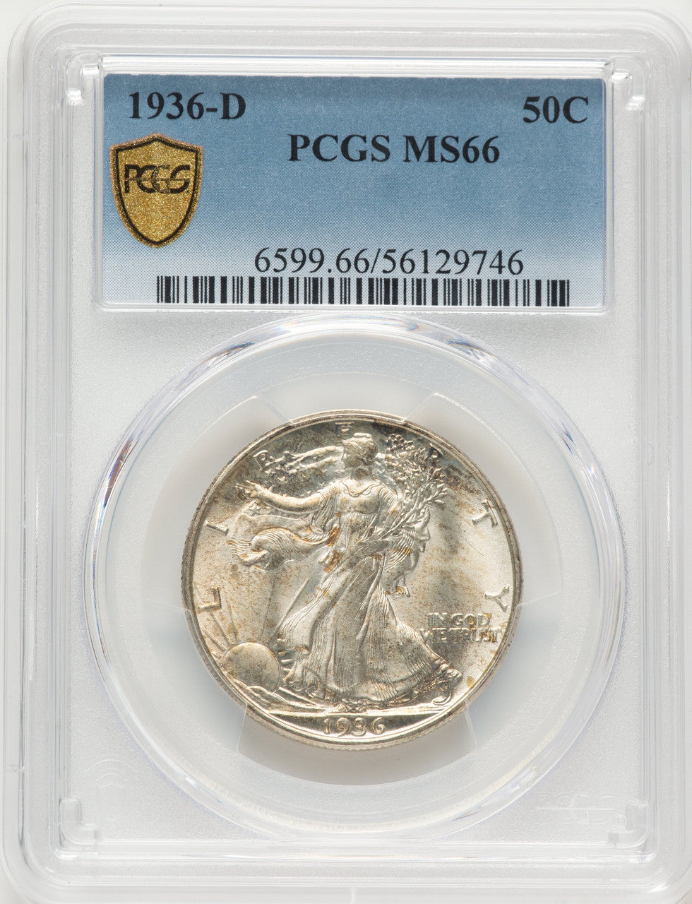 1936-D 50C Walking Liberty Half Dollar PCGS MS66