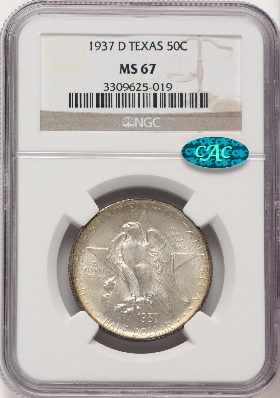 1937-D 50C Texas CAC Commemorative Silver NGC MS67