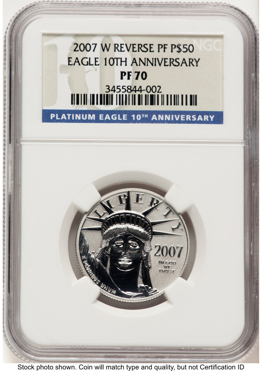 2007-W Reverse Proof Platinum Eagle 1/2 oz 10th Anniversary Label NGC PF70 (784375018)