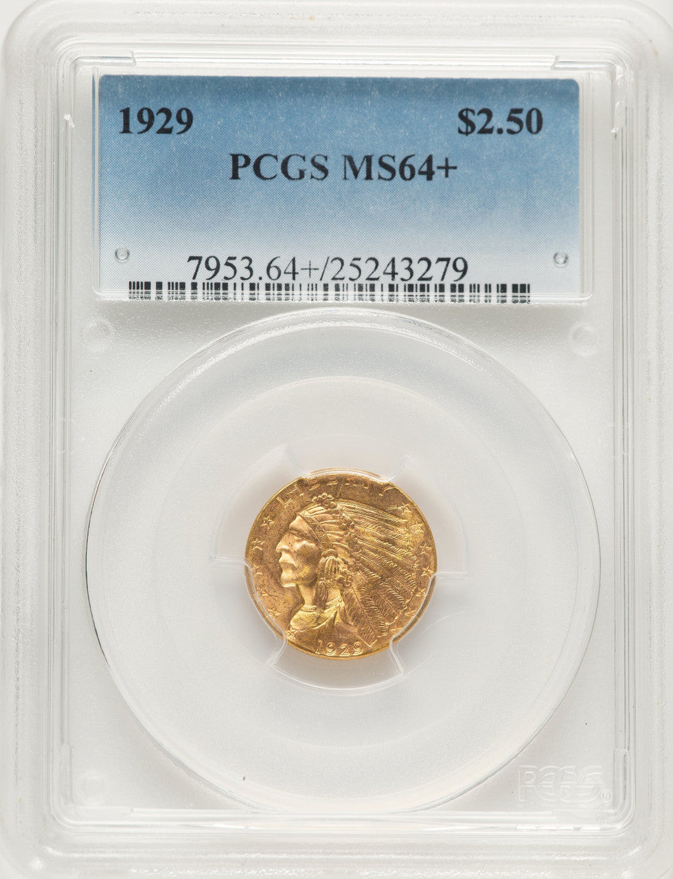 1929 $2.50 Indian Quarter Eagle PCGS MS64+