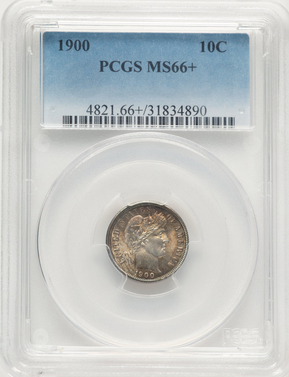 1900 10C Barber Dime PCGS MS66+
