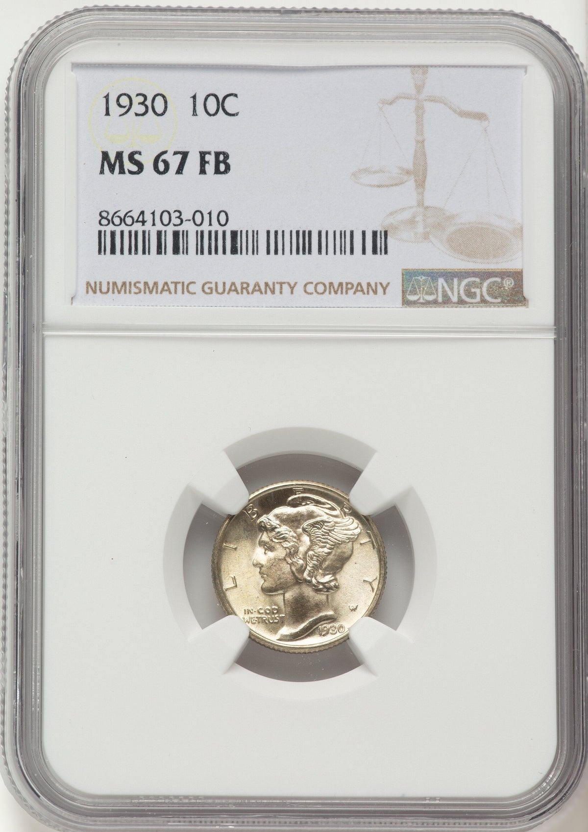 1930 10C FB Mercury Dime NGC MS67