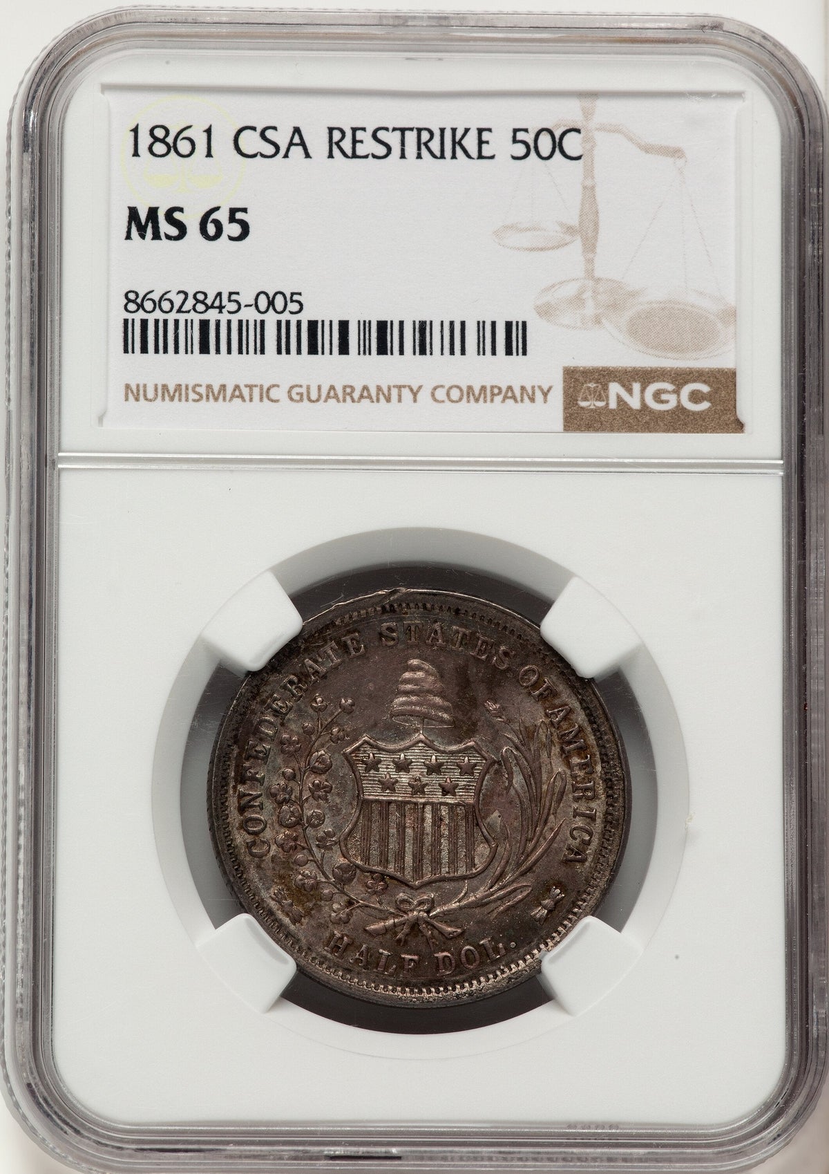 1861 50C Restrike Confederate States of America NGC MS65