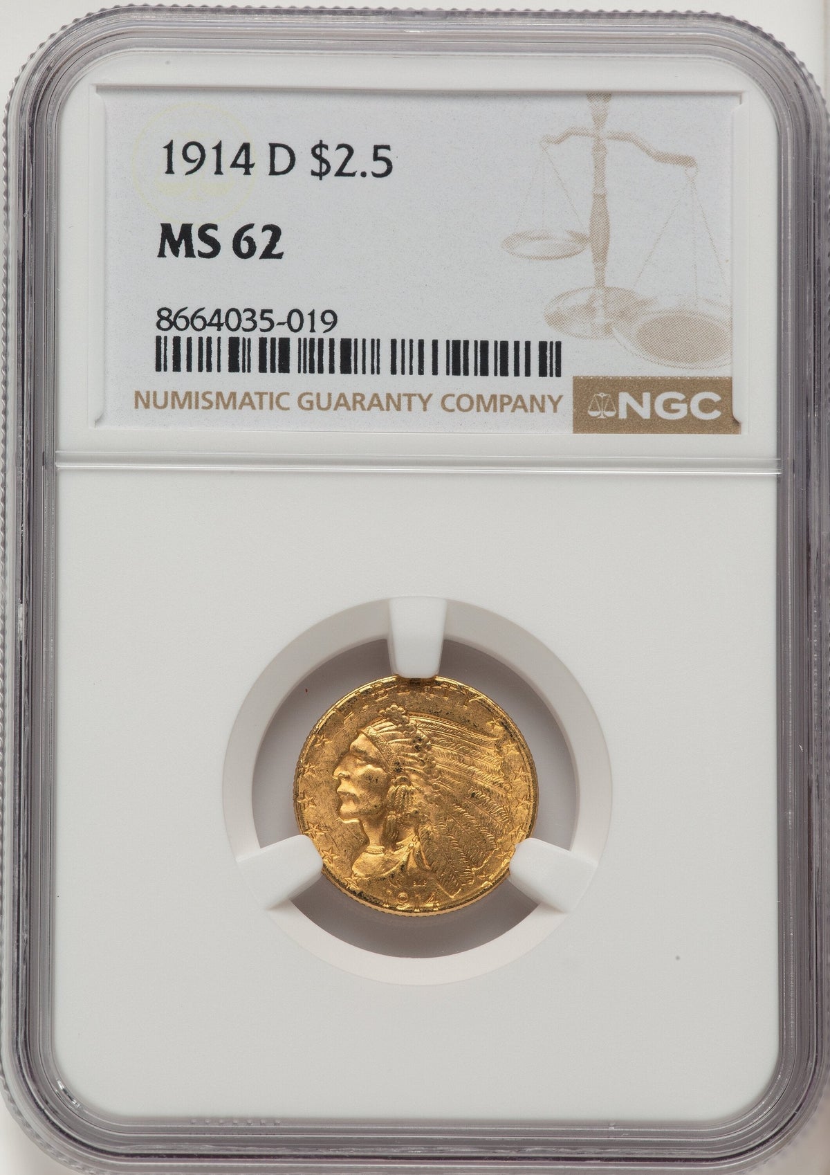 1914-D $2.50 Indian Quarter Eagle NGC MS62
