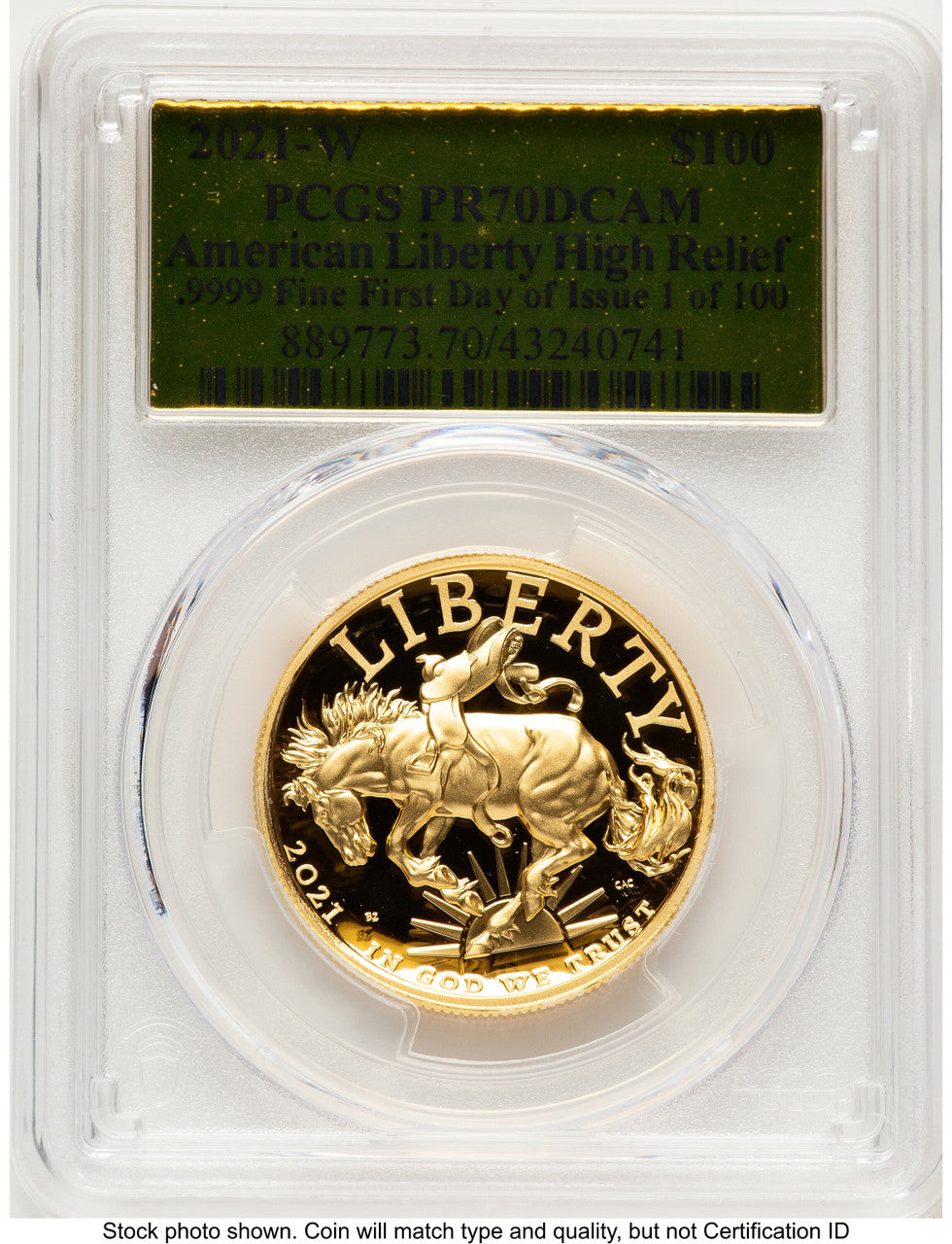 2021-W G$100 American Liberty High Relief FDI Gold Foil 1 of 100 PCGS PR70