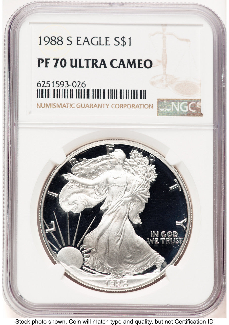 1988-S Proof Silver Eagle 1 oz Brown Label NGC PF70