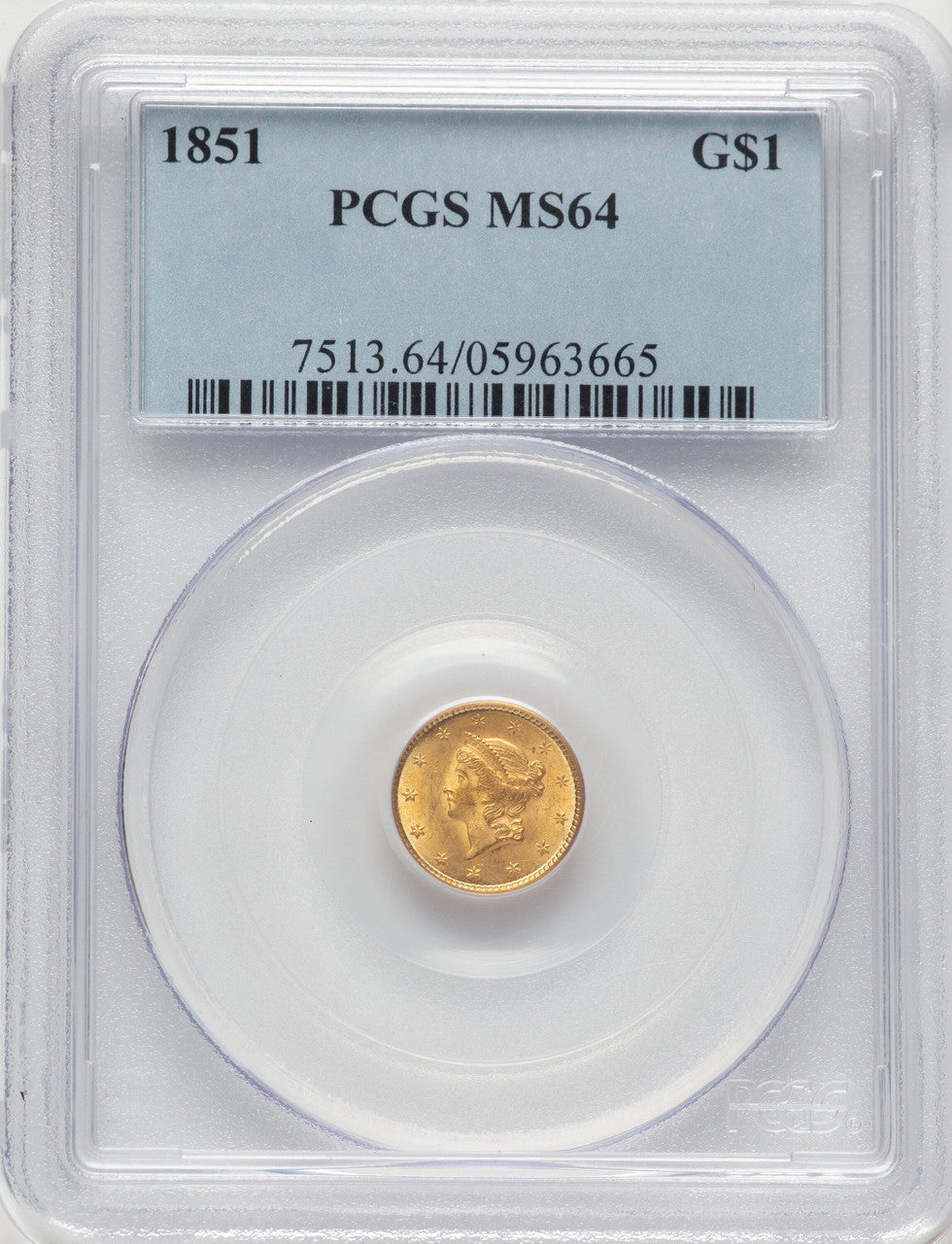 1851 G$1 Gold Dollar PCGS MS64