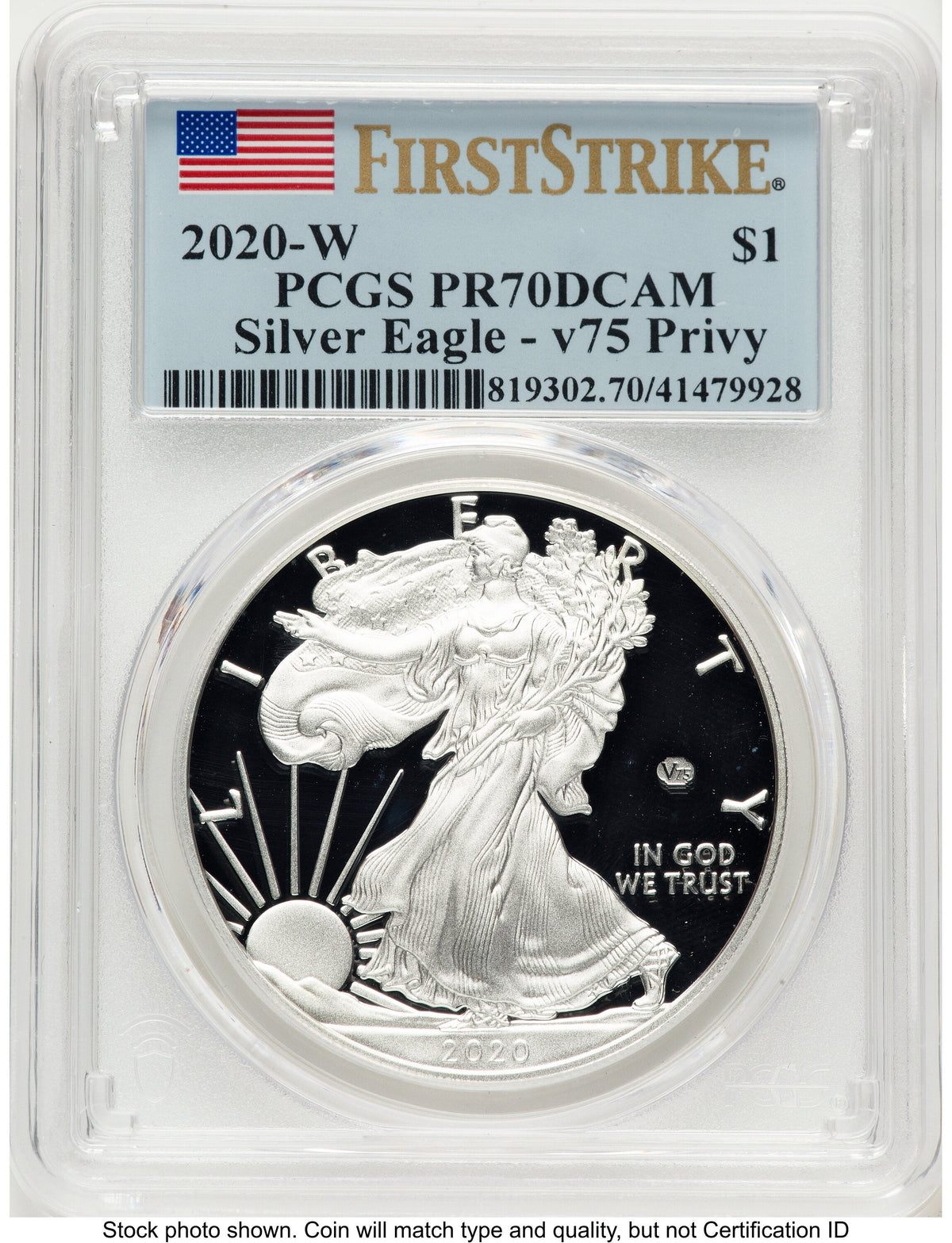 2020-W Proof Silver Eagle V75 Privy 1 oz FS Flag PCGS PR70