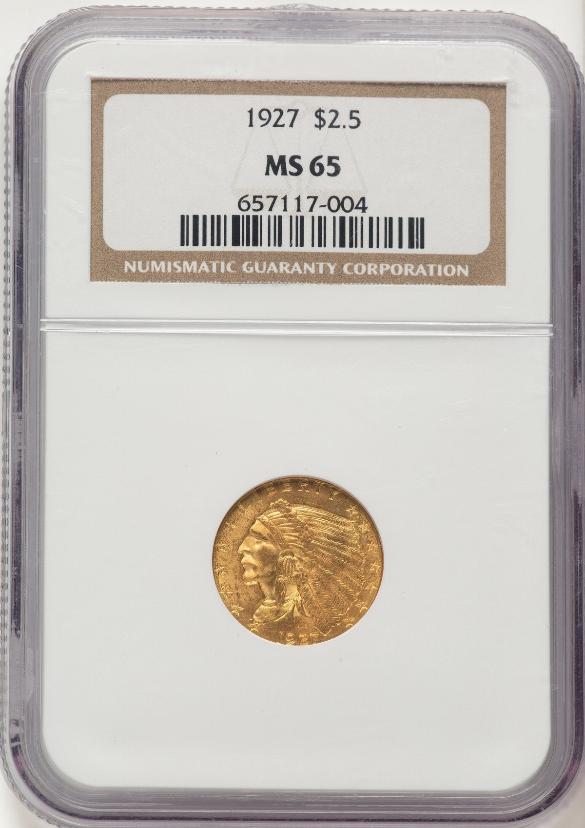 1927 $2.50 Indian Quarter Eagle NGC MS65