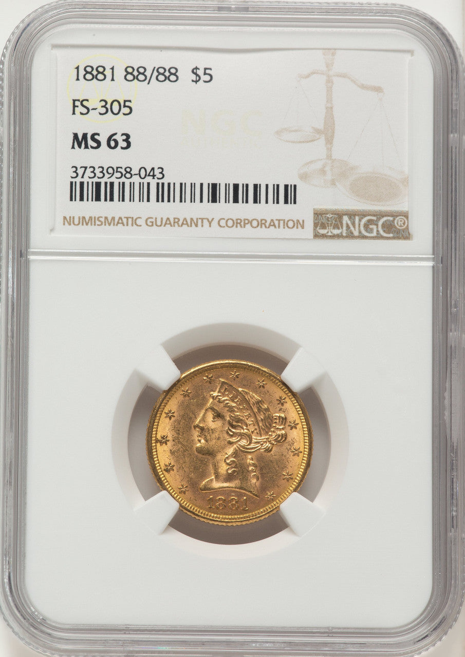 1881 $5 RPD FS-305 Liberty Half Eagle NGC MS63