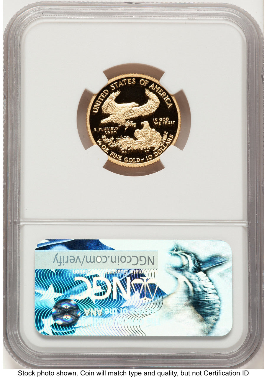 2017-W Proof Gold Eagle 1/4 oz FDI 225th Anniversary Label NGC PF70