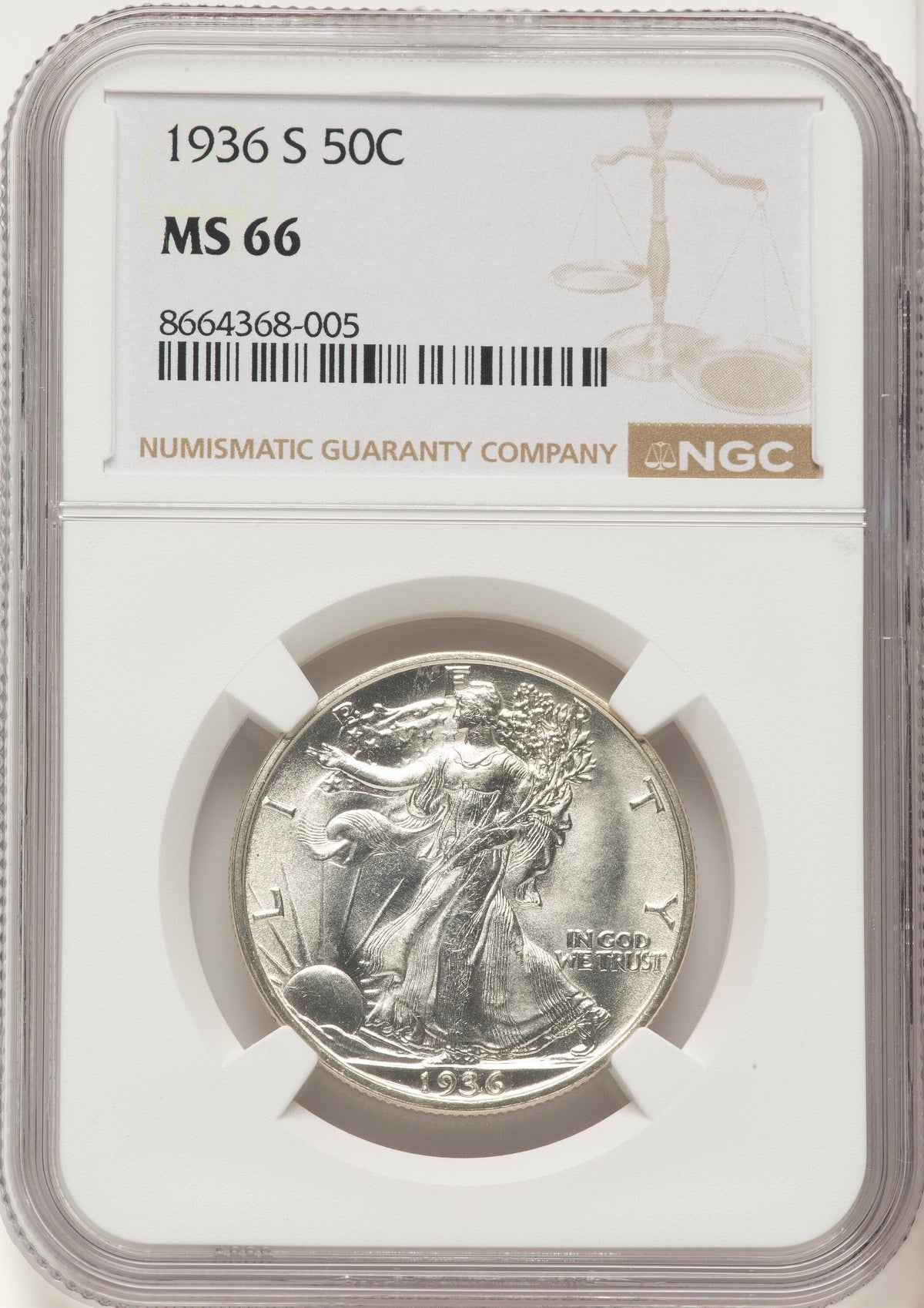 1936-S 50C Walking Liberty Half Dollar NGC MS66