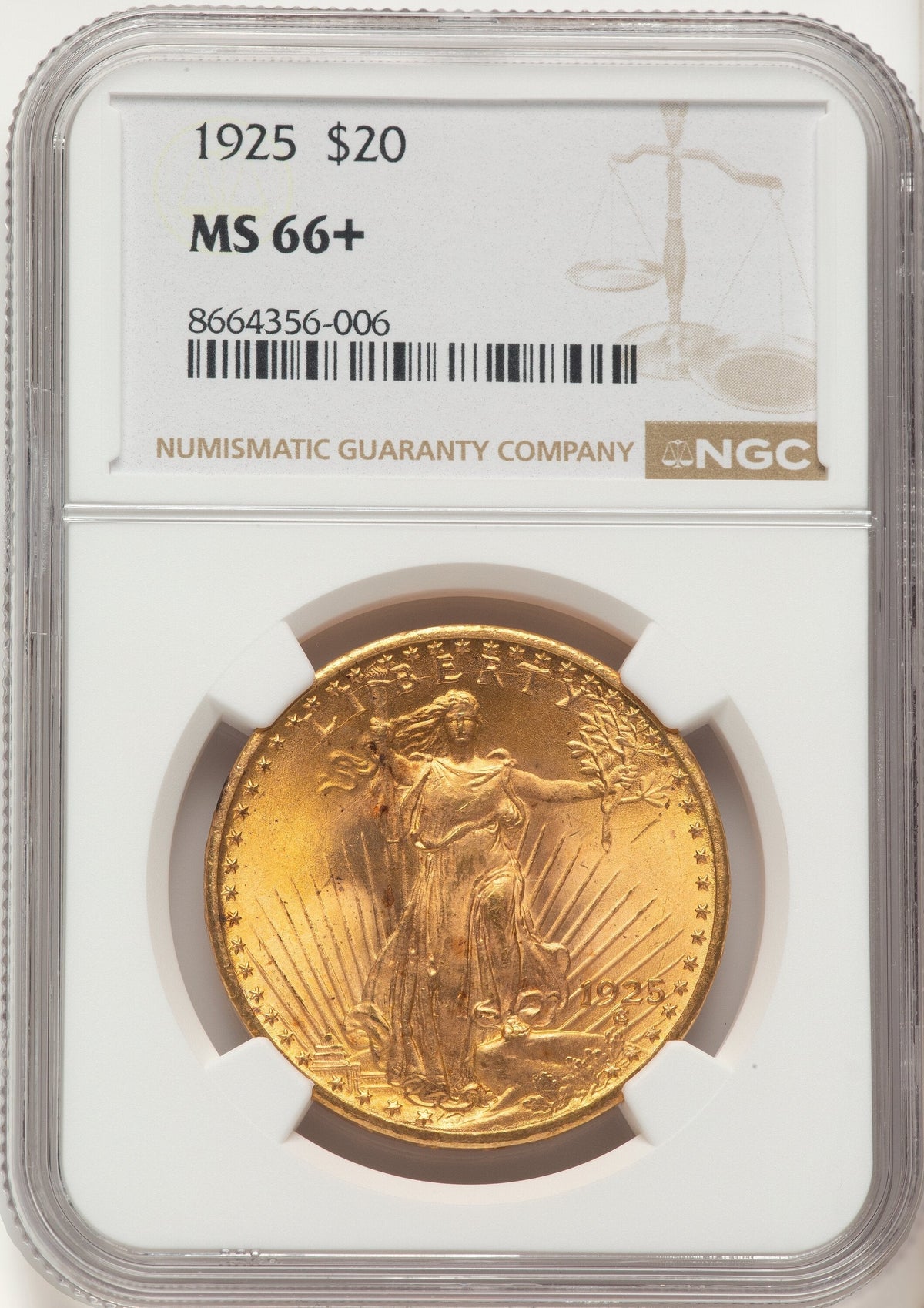 1925 $20 Saint-Gaudens Double Eagle NGC MS66+