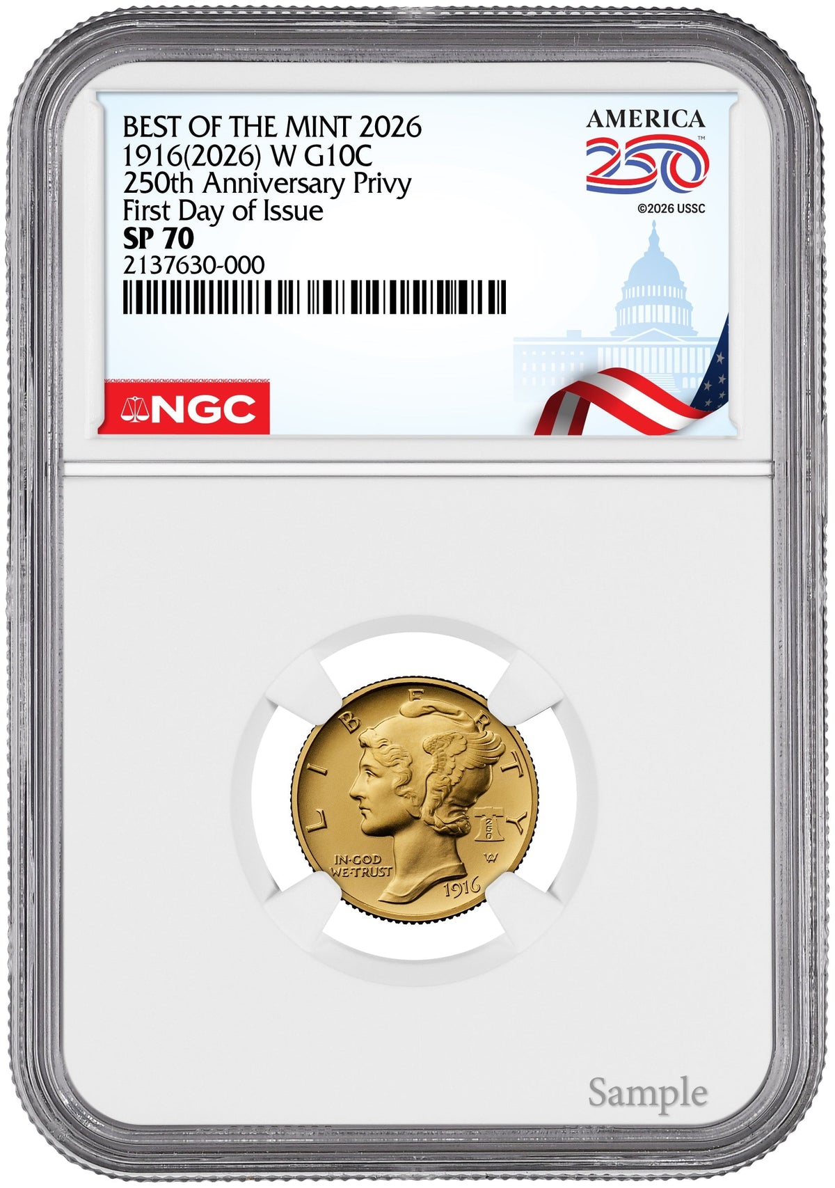 2026-W (P) 1916 Mercury Gold Coin Silver Medal Set FDI NGC SP70 Congress