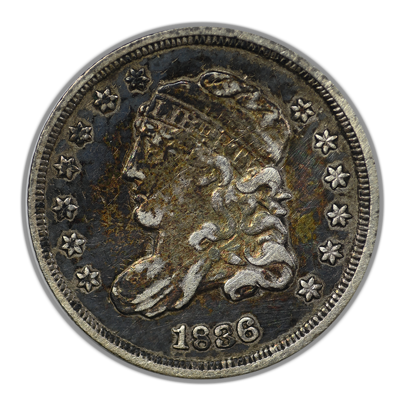 1836 Capped Bust Half Dime H10C Raw VF Very Fine Large 5C - TONED!