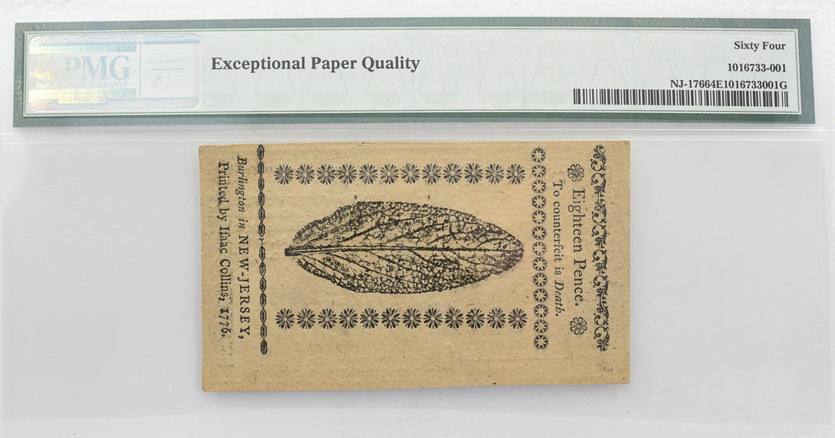 PMG New Jersey Colonial Note 16 Pence CU 64 EPQ