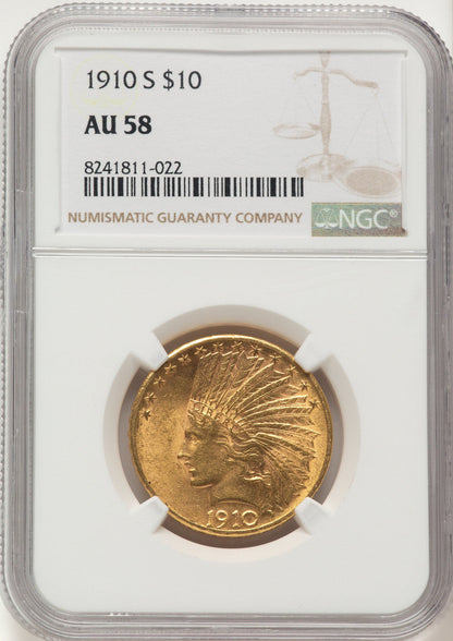 1910-S $10 Indian Eagle NGC AU58