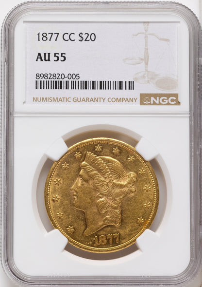 1877-CC $20 Liberty Double Eagle NGC AU55
