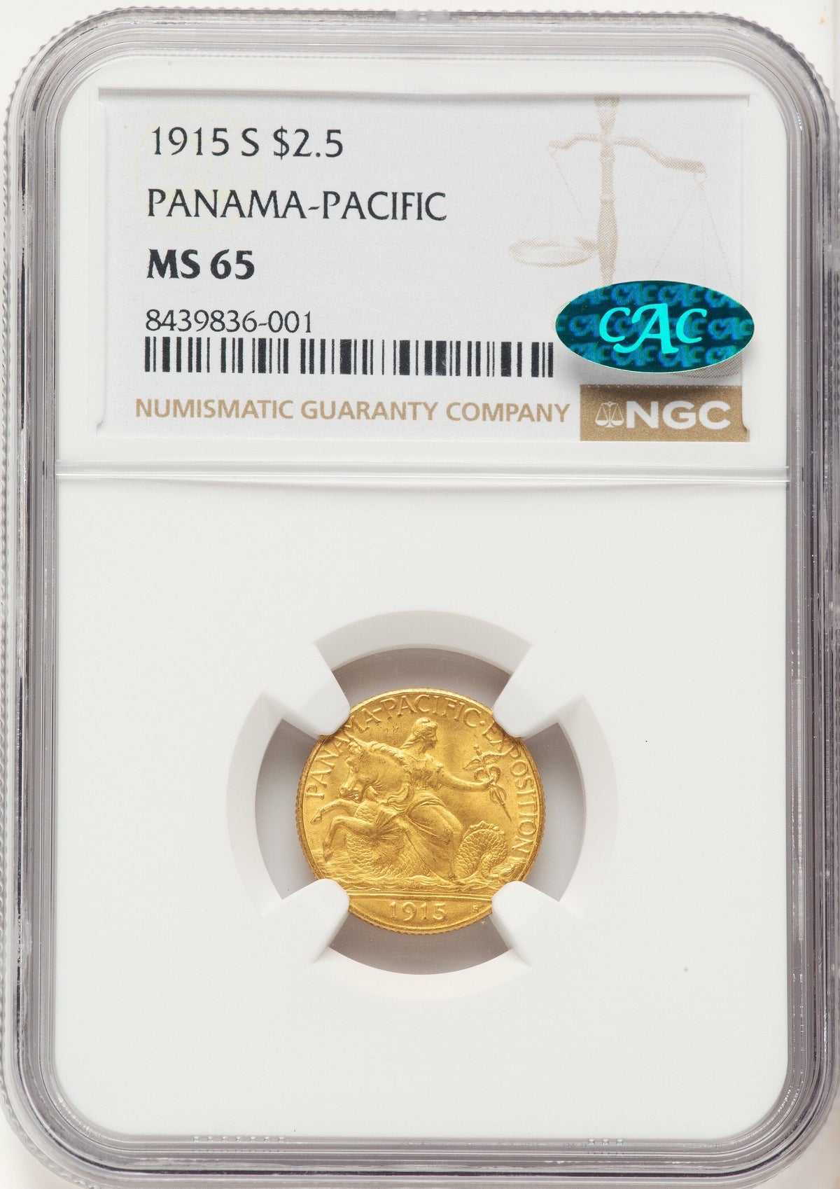 1915-S $2.50 Panama-Pacific Quarter Eagle CAC Commemorative Gold NGC MS65