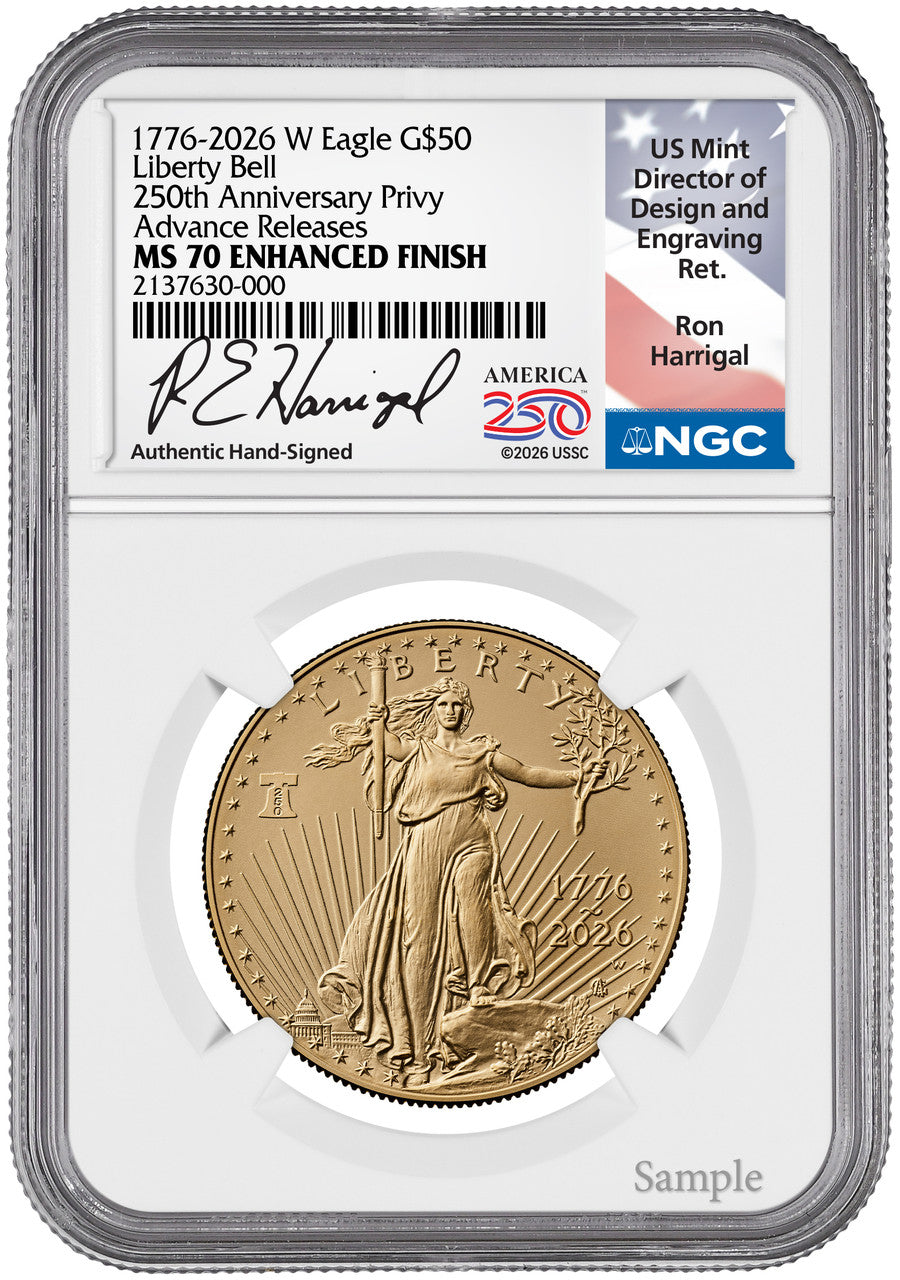2026-W 1 oz Enhanced Gold Eagle 250 AR NGC MS70 (1776-2026) Harrigal
