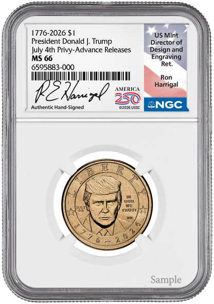 2026 President Donald J. Trump Semiquincentennial July 4th Privy AR NGC MS66 Harrigal