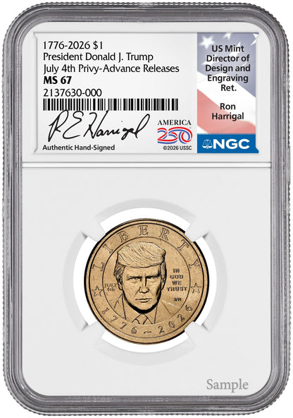 2026 President Donald J. Trump Semiquincentennial July 4th Privy AR NGC MS67 Harrigal