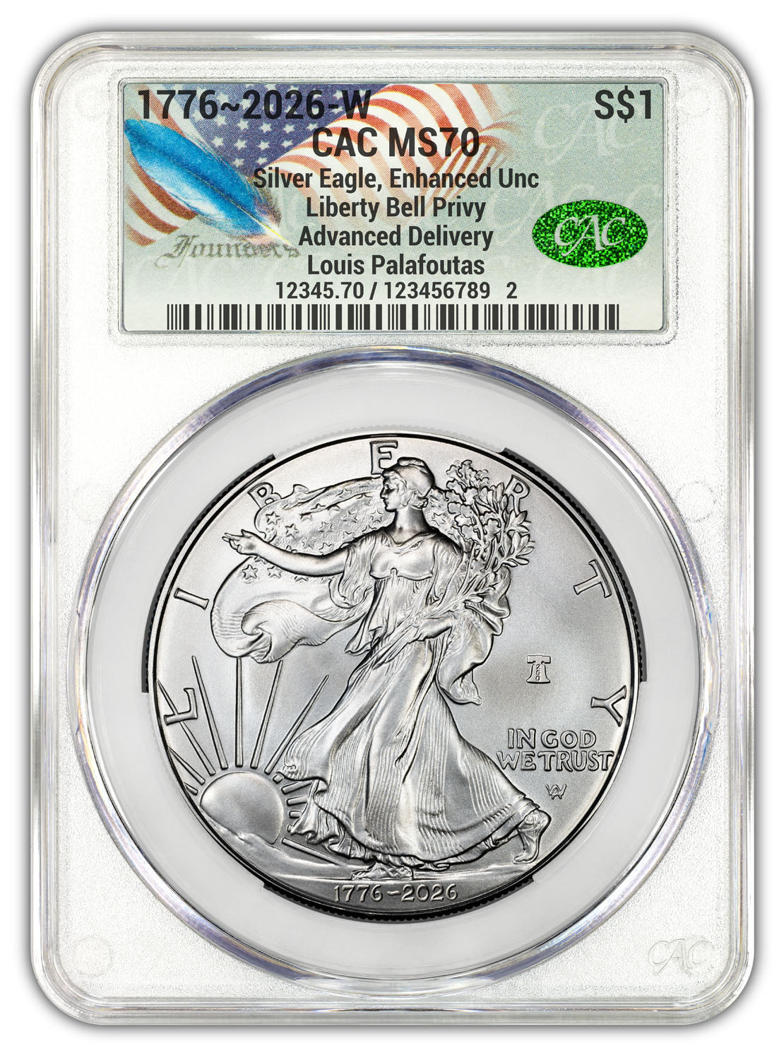 2026-W Enhanced Silver Eagle 250 AD CAC MS70 (1776-2026) Founders