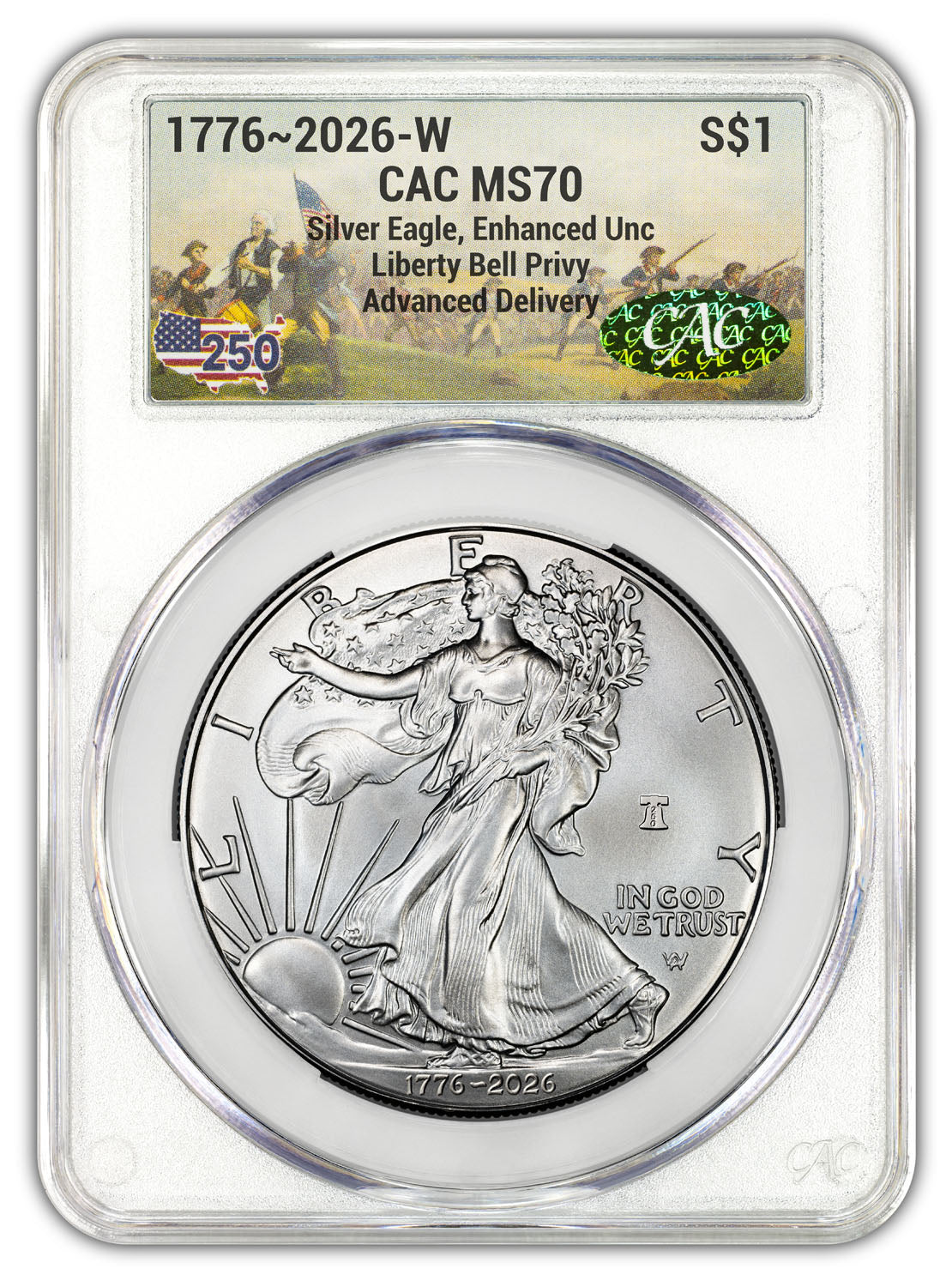2026-W Enhanced Silver Eagle 250 AD CAC MS70 (1776-2026) Battlefield